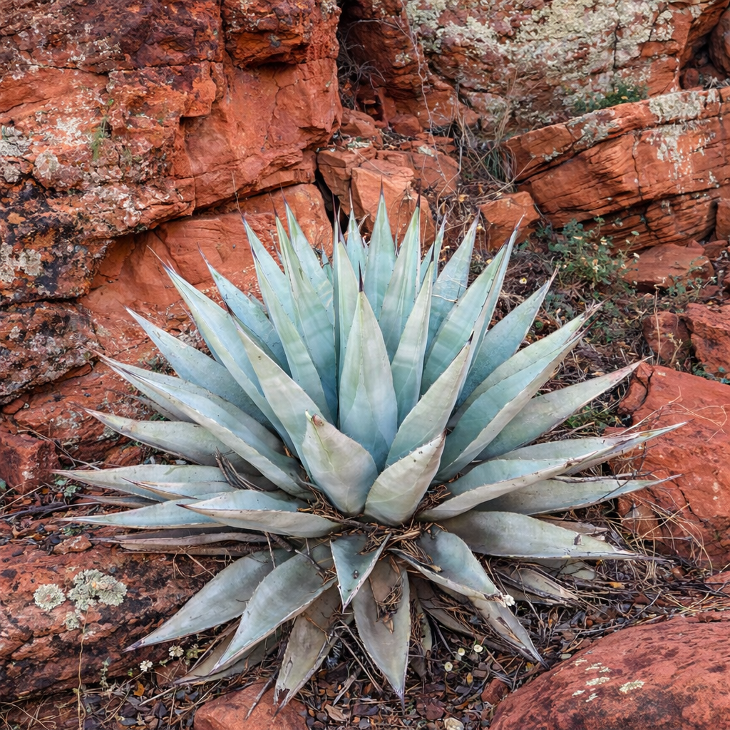 Agave parryi var. couesii succulent rosette with blue-gray pointed leaves in rocky terrain