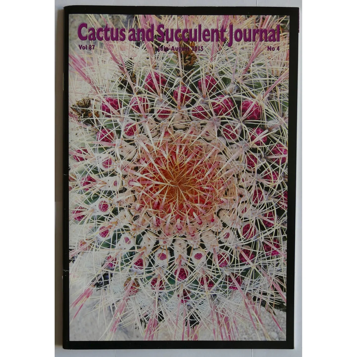 Cactus and Succulent Journal featuring detailed close-up of spiny cactus with pink and white spines