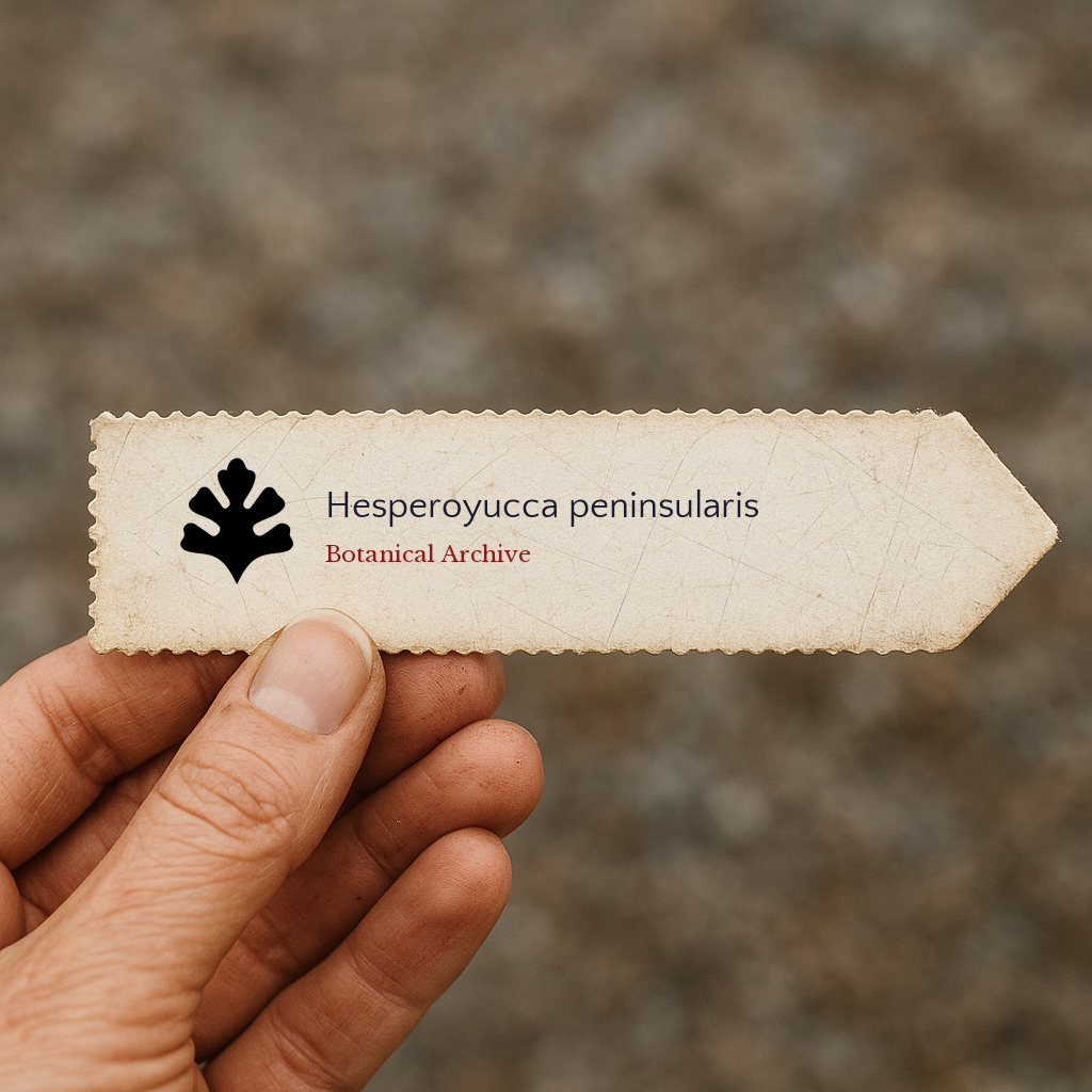Étiquette d'archive botanique vintage pour Hesperoyucca peninsularis tenue à la main