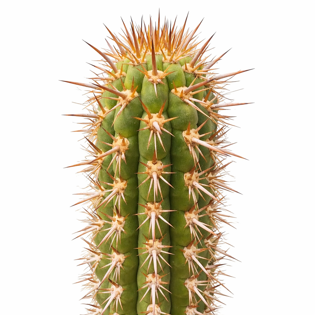 Trichocereus skottsbergii hoge groene cactus met opvallende scherpe oranje doornen close-up