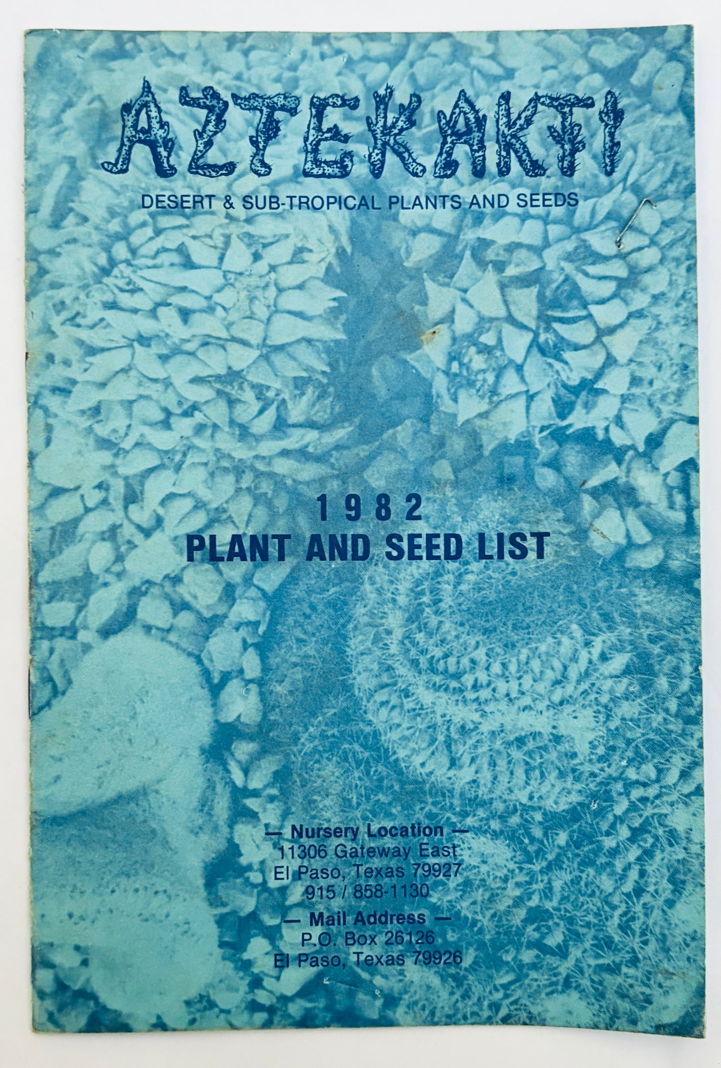 Catálogo Vintage 1982 Aztekakti de plantas y semillas para desiertos y zonas subtropicales