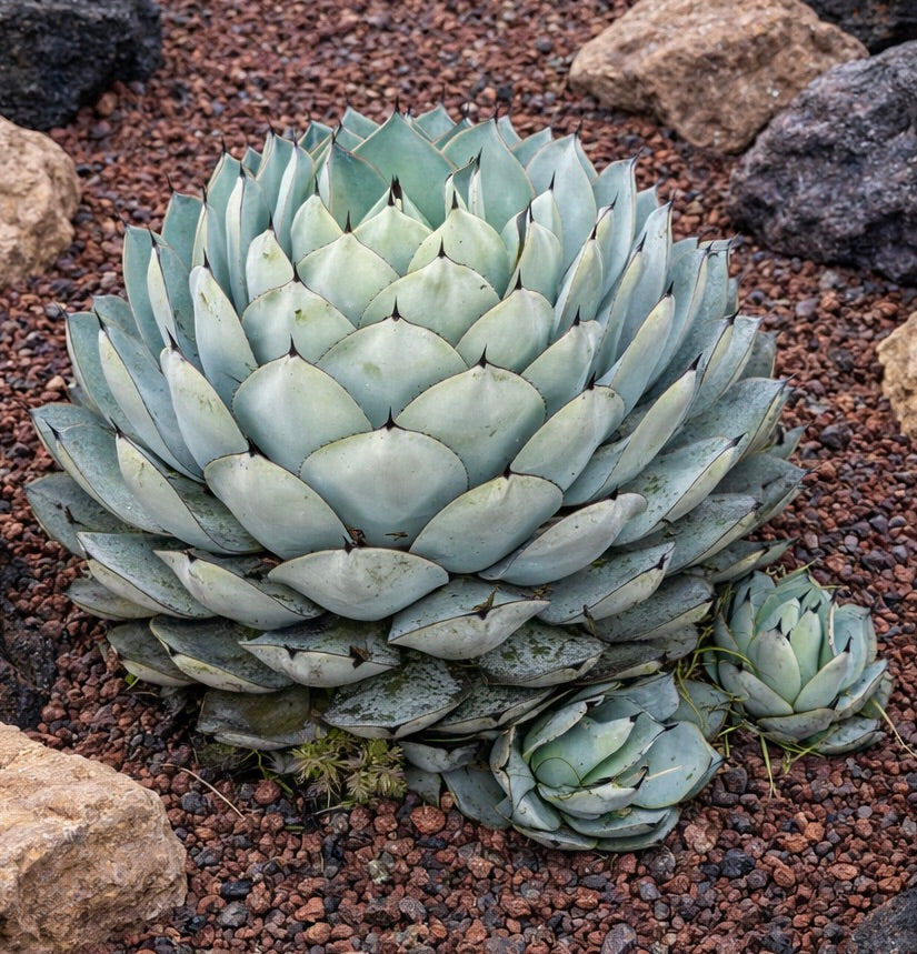 Agave parryi rosette succulent with blue-gray leaves and sharp dark tips on rocky soil