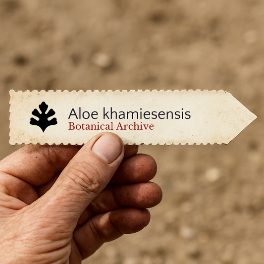 بطاقة نباتية ورقية يدوية الطراز العتيق لألوة خميسينسيس مع نص Botanical Archive