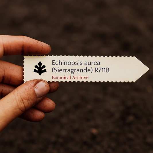 보태니컬 아카이브 로고가 있는 에키노프시스 아우레아 시에라그란데 인쇄 식물 라벨