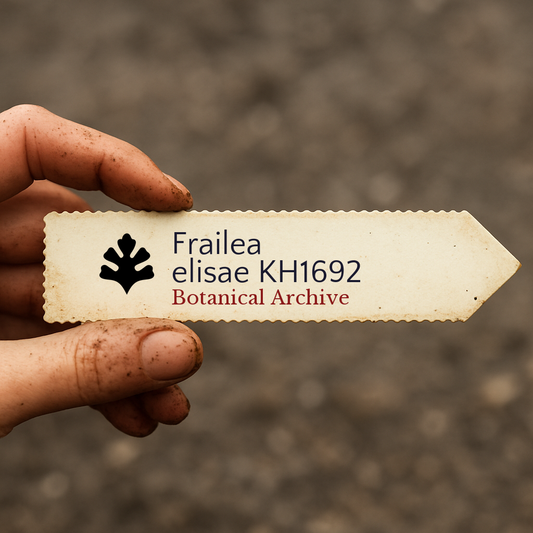 ป้ายพืชพิมพ์สำหรับ ฟาเรเลีย เอลิซาอี KH1692 ถือด้วยมือบนพื้นดิน