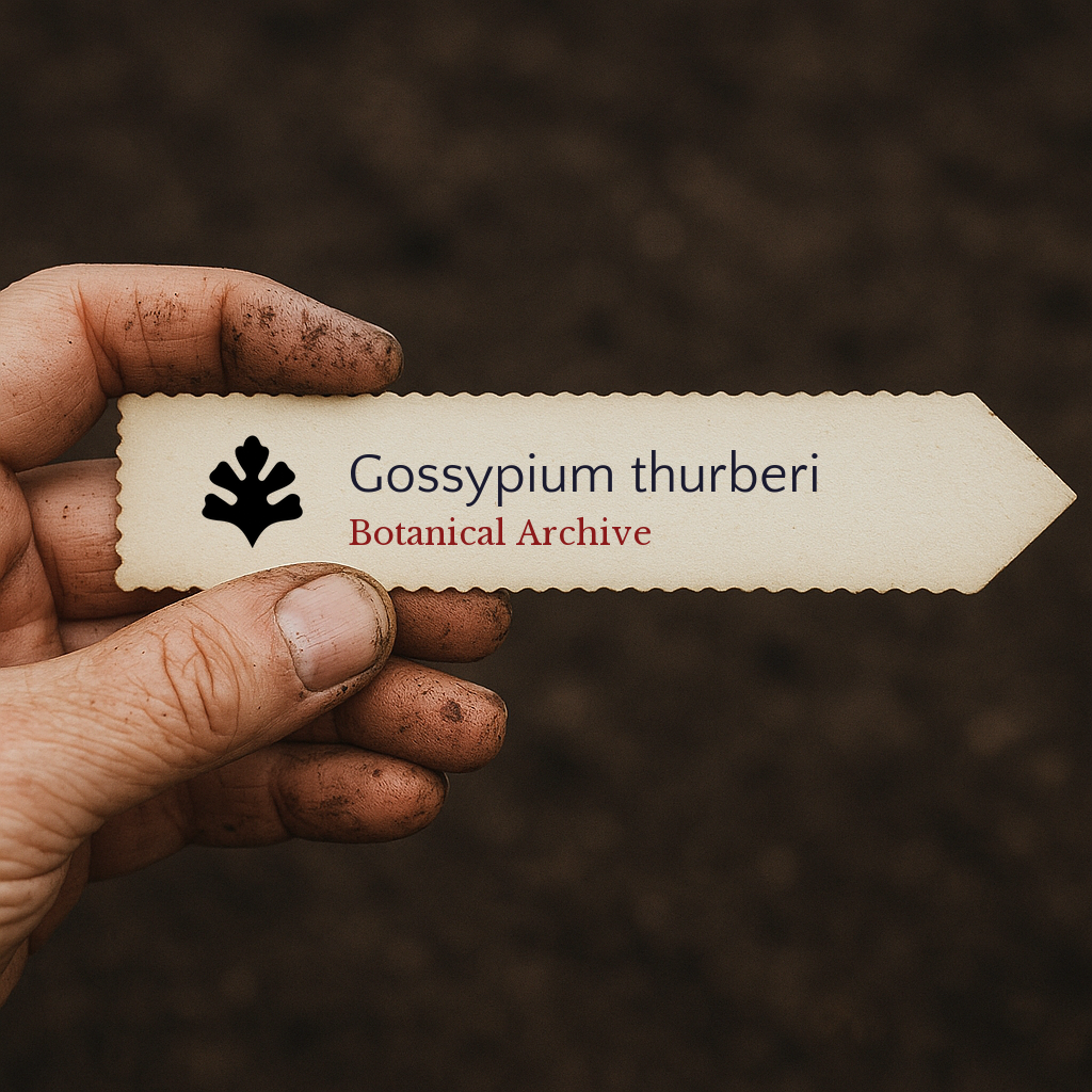 Étiquette à main imprimée pour Gossypium thurberi avec le logo Botanical Archive