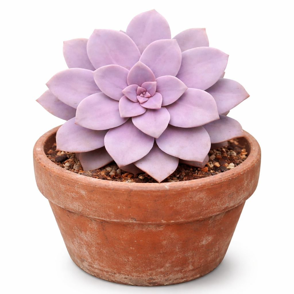 Graptopetalum pentandrum var. superbum sjelden lilla sukkulent i terrakottapotte