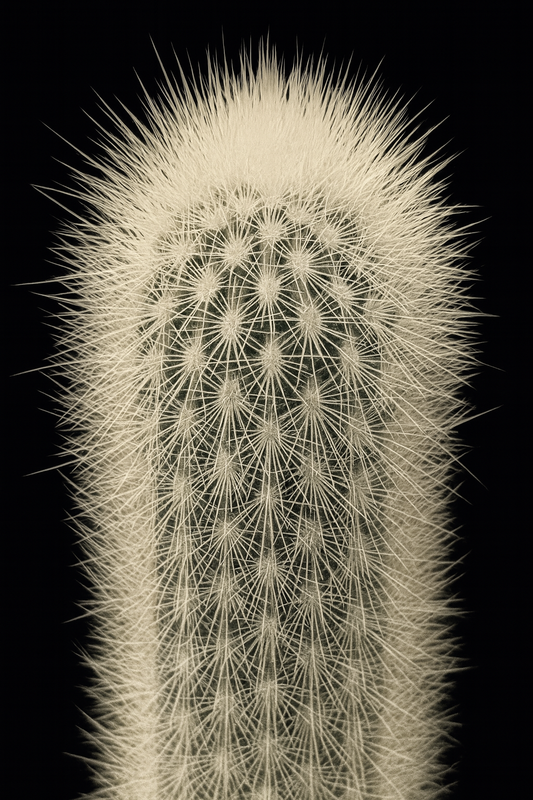 Haageocereus cantaensis tall cactus with dense white spines and fuzzy texture close-up