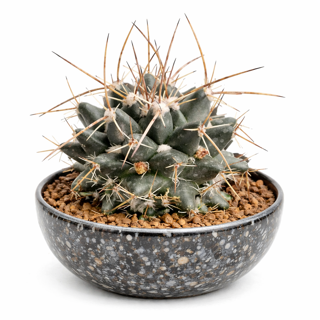 Mammillaria centricirrha rare cactus with long brown spines in decorative pot