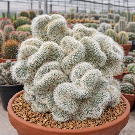 Mammillaria geminispina crestado raro cacto suculento com espinhos brancos em vaso