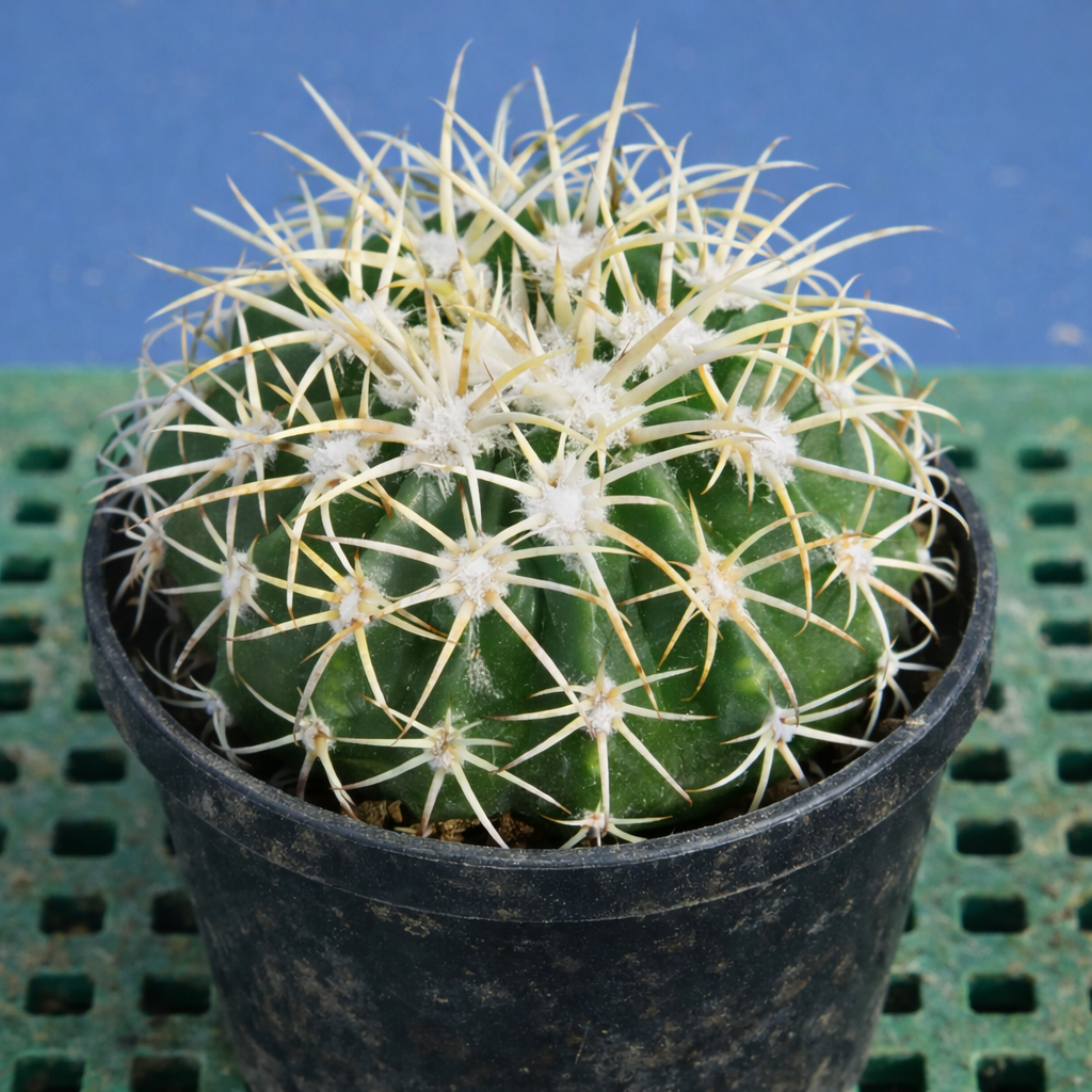 Melocactus peruvianus var. albispinus sjelden kaktus med hvite torner i svart planteskolepotte