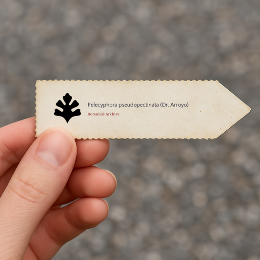 ป้ายติดชื่อพืชพิมพ์ลายสำหรับ กิ่งกระโดงเทียมเปลคิโฟรา พร้อมโลโก้ Botanical Archive