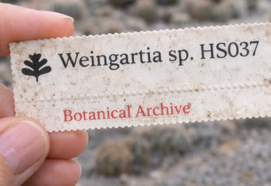 Etiqueta de paquete de semillas para Weingartia sp. HS037 de la colección Botanical Archive